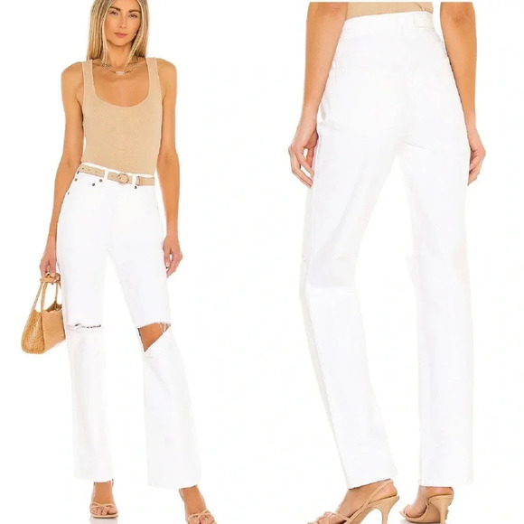 Re/Done Originals 90s High Rise Loose in White Denim With Rips Size 30 NWT - Picture 3 of 15